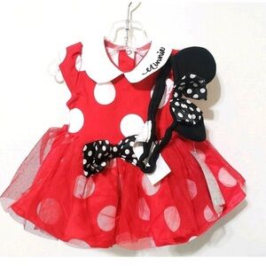 Disney Minnie Red and White Baby Outfit with Minnie Ears Headband New